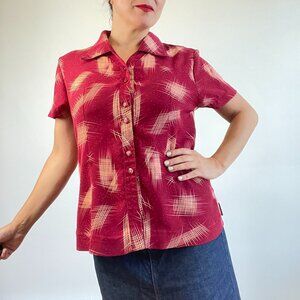 Maison Montagut Vintage Abstract Print Short Sleeve Shirt Size M